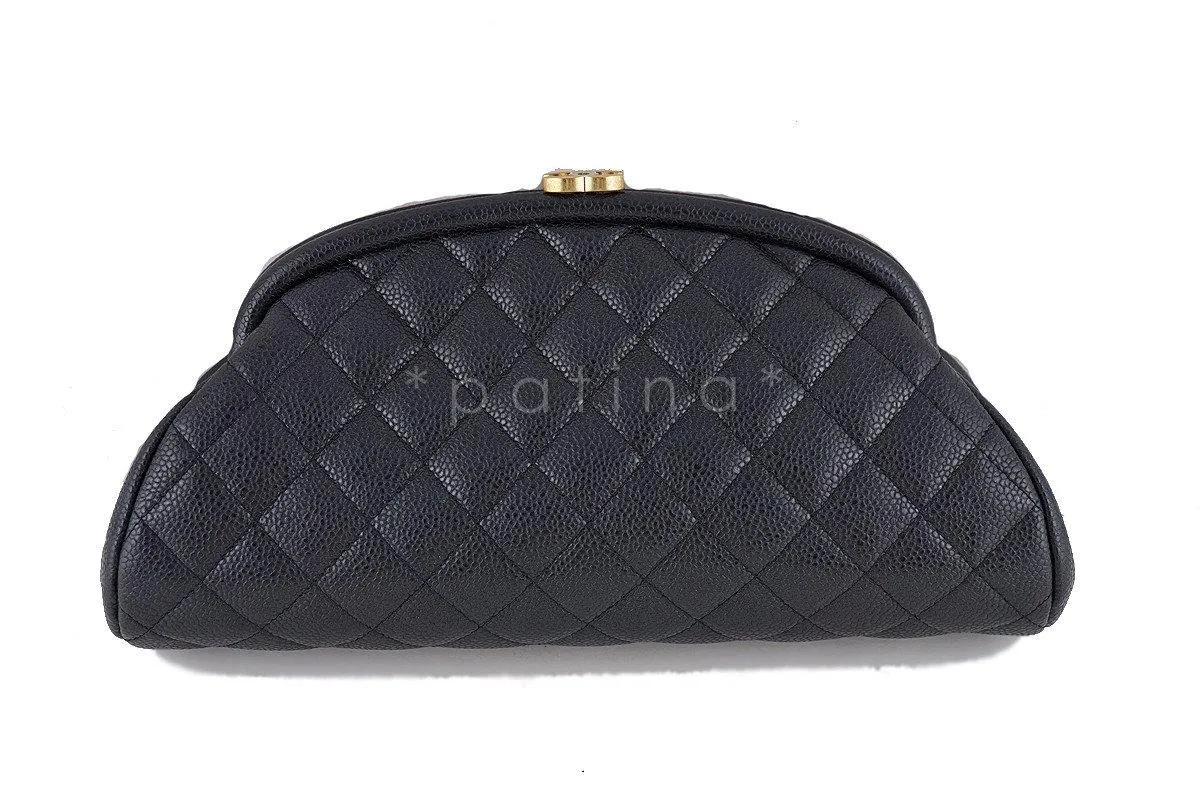 15C Chanel Black Caviar Quilted Timeless Kisslock Clutch Bag