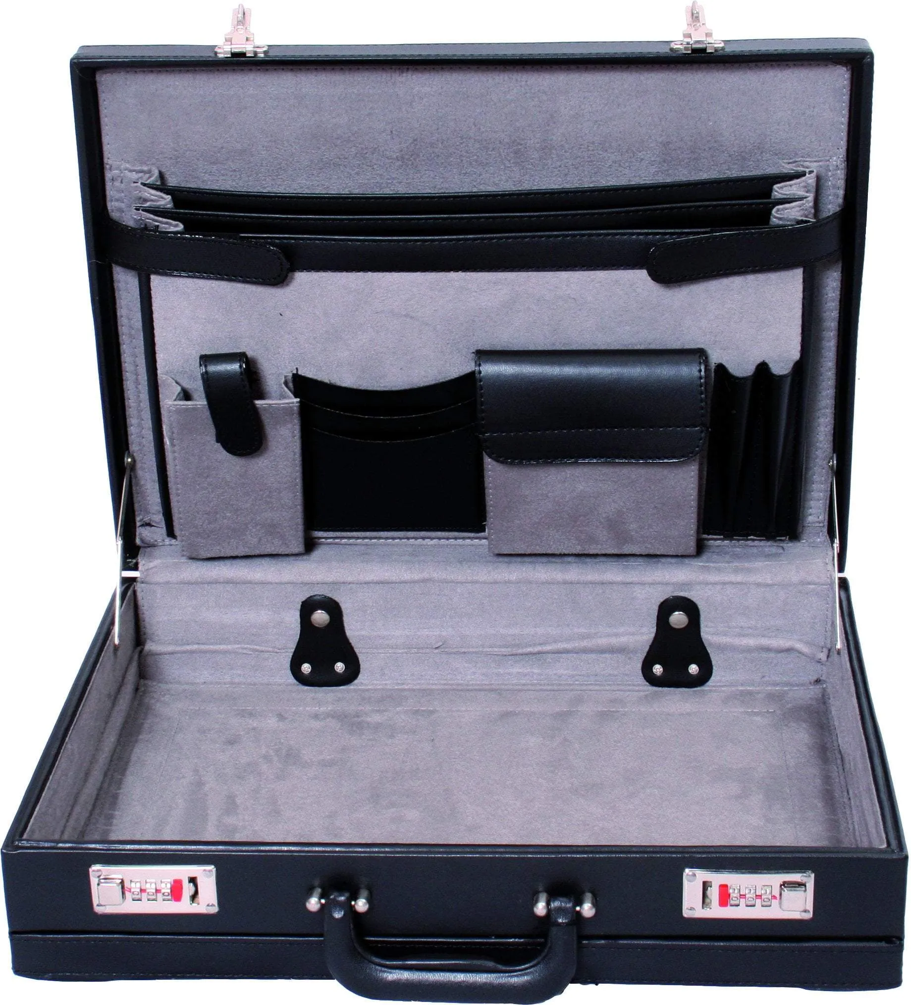 Avenue PU Leather Attache Black, Expanding, Combination Lock, 44cm x 34cm x 11cm