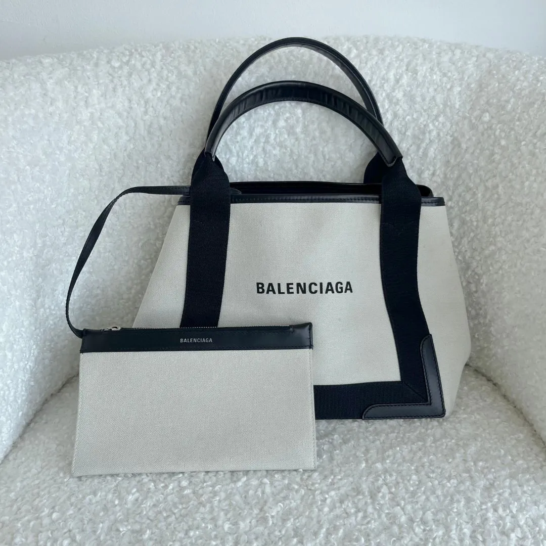 Balenciaga Navy Cabas Small Bag in Organic Cotton Canvas