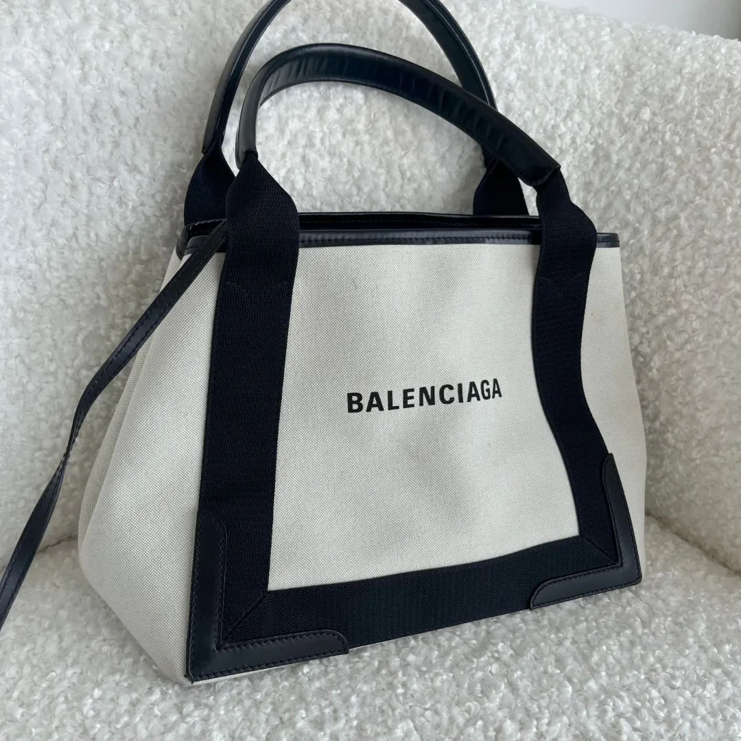 Balenciaga Navy Cabas Small Bag in Organic Cotton Canvas