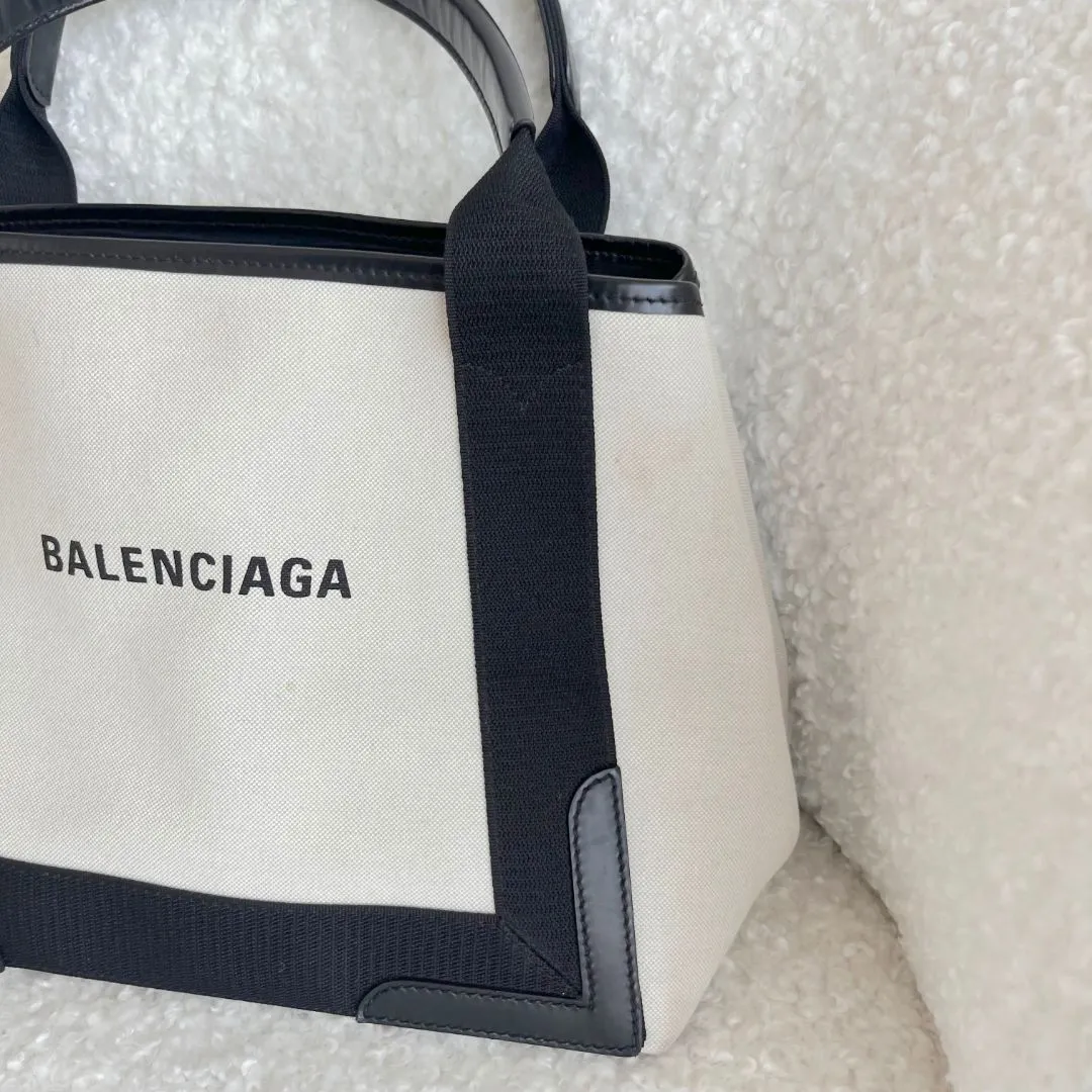 Balenciaga Navy Cabas Small Bag in Organic Cotton Canvas