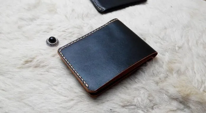 Black Leather Mens Bifold Small Wallet Leather Small Wallets for Men