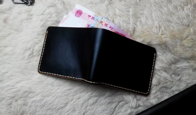 Black Leather Mens Bifold Small Wallet Leather Small Wallets for Men