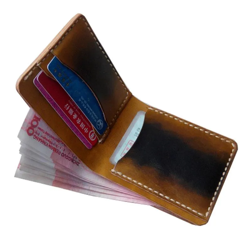 Black Leather Mens Bifold Small Wallet Leather Small Wallets for Men