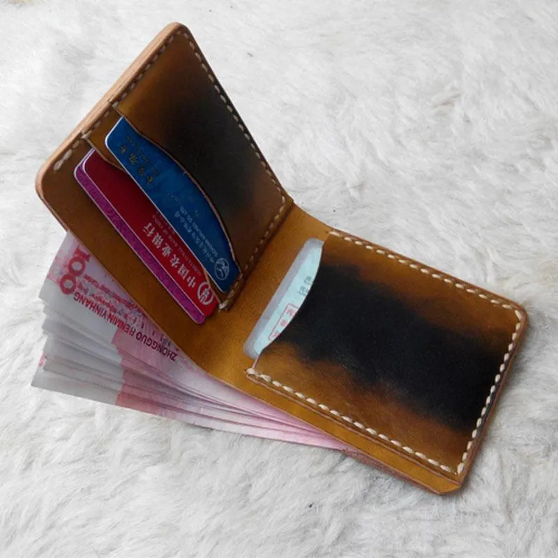 Black Leather Mens Bifold Small Wallet Leather Small Wallets for Men