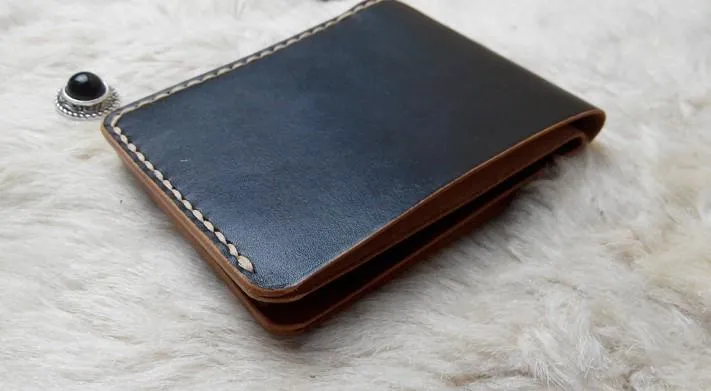 Black Leather Mens Bifold Small Wallet Leather Small Wallets for Men