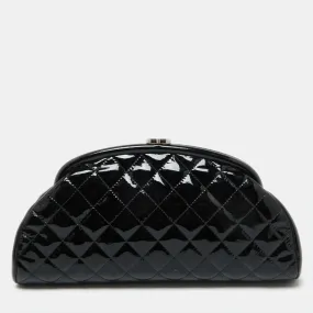 Black Quilted Patent Leather Timeless Clutch