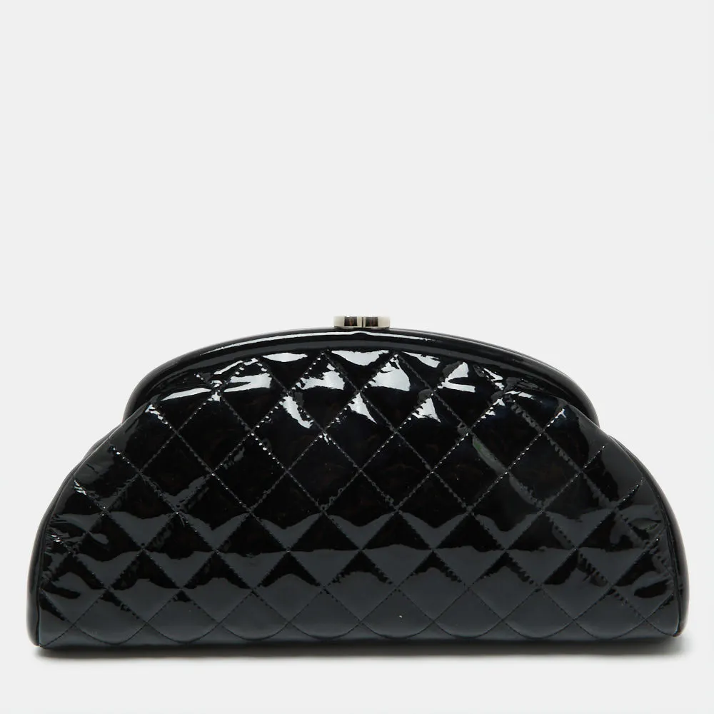 Black Quilted Patent Leather Timeless Clutch