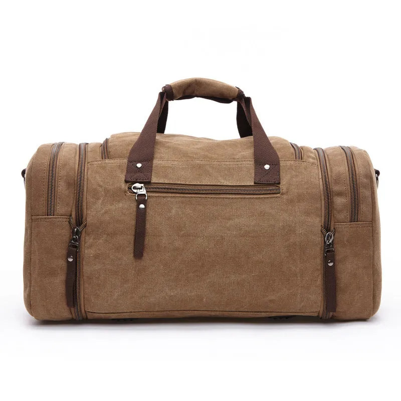 Canvas and Leather Weekender Duffel Bag