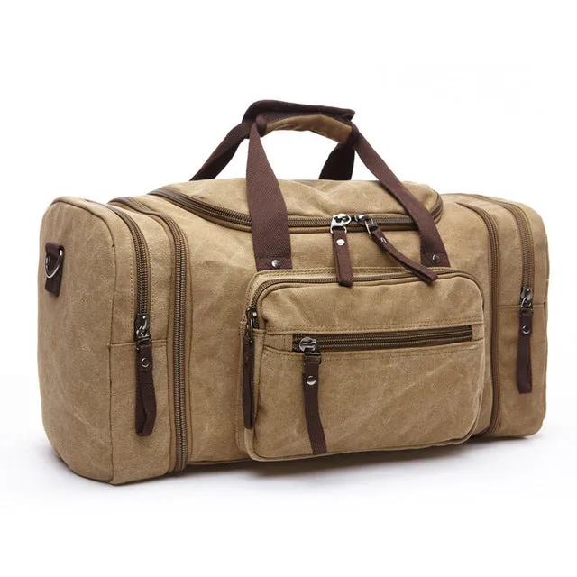 Canvas and Leather Weekender Duffel Bag