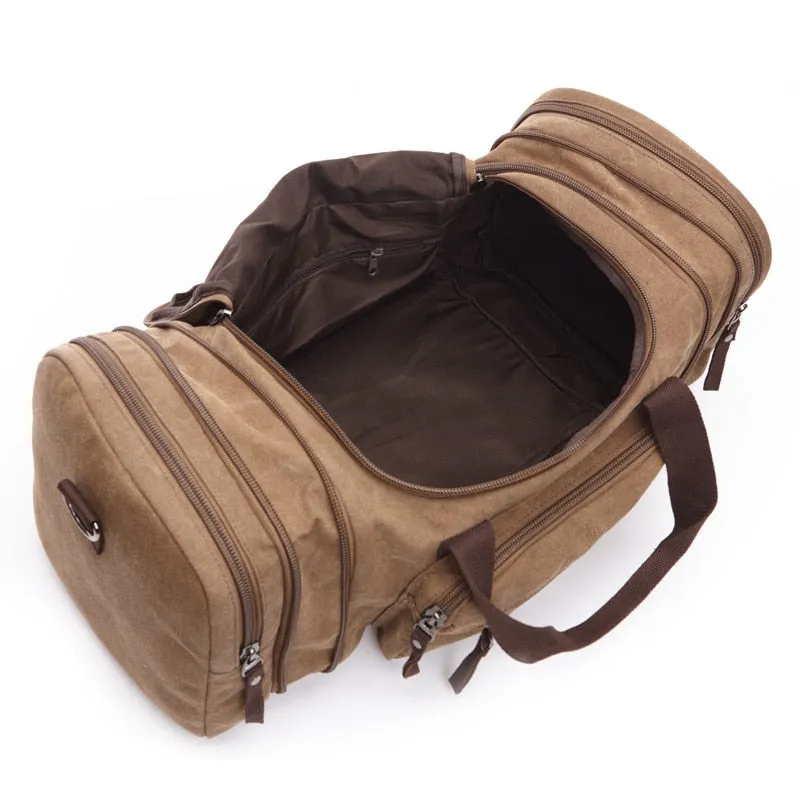 Canvas and Leather Weekender Duffel Bag