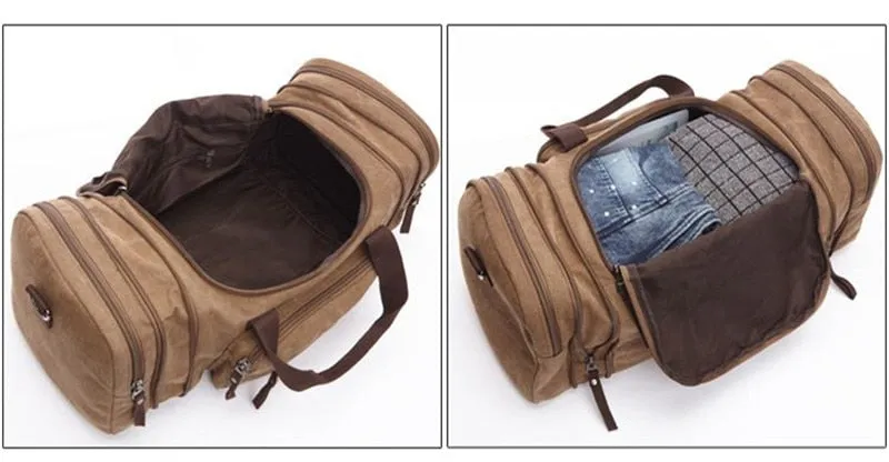 Canvas and Leather Weekender Duffel Bag