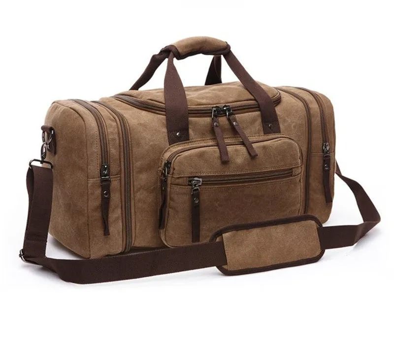 Canvas and Leather Weekender Duffel Bag