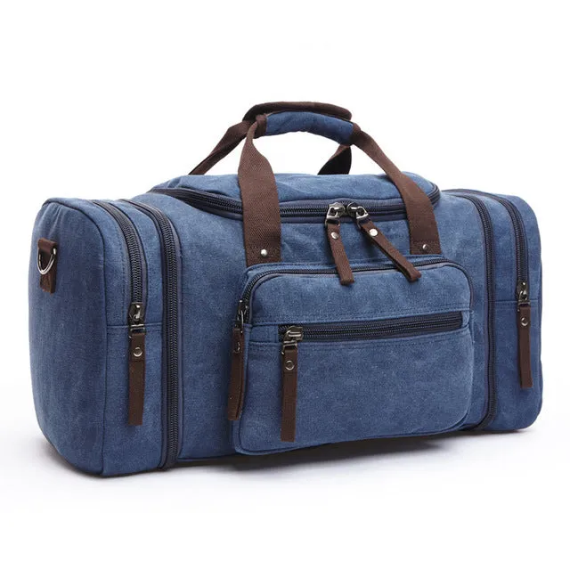 Canvas and Leather Weekender Duffel Bag