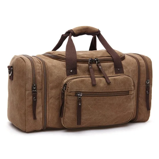 Canvas and Leather Weekender Duffel Bag