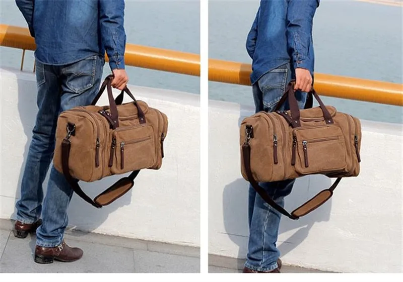 Canvas and Leather Weekender Duffel Bag