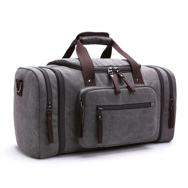 Canvas and Leather Weekender Duffel Bag