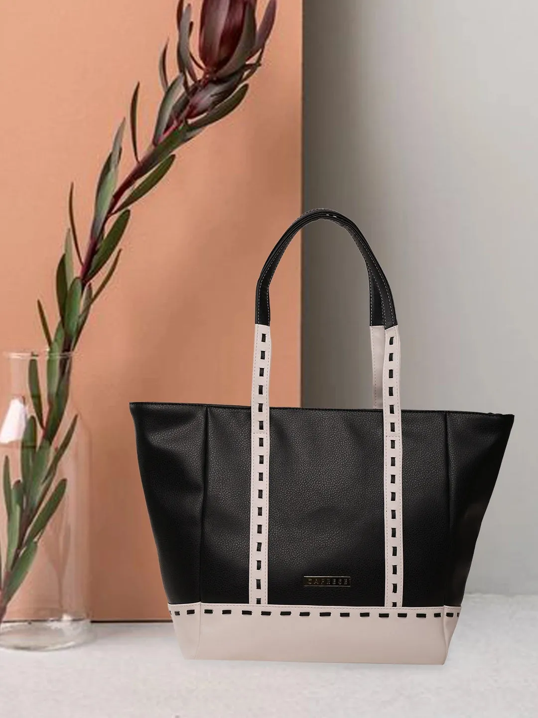 Caprese Lucca Tote Medium Solid Women'S Office Handbag Black