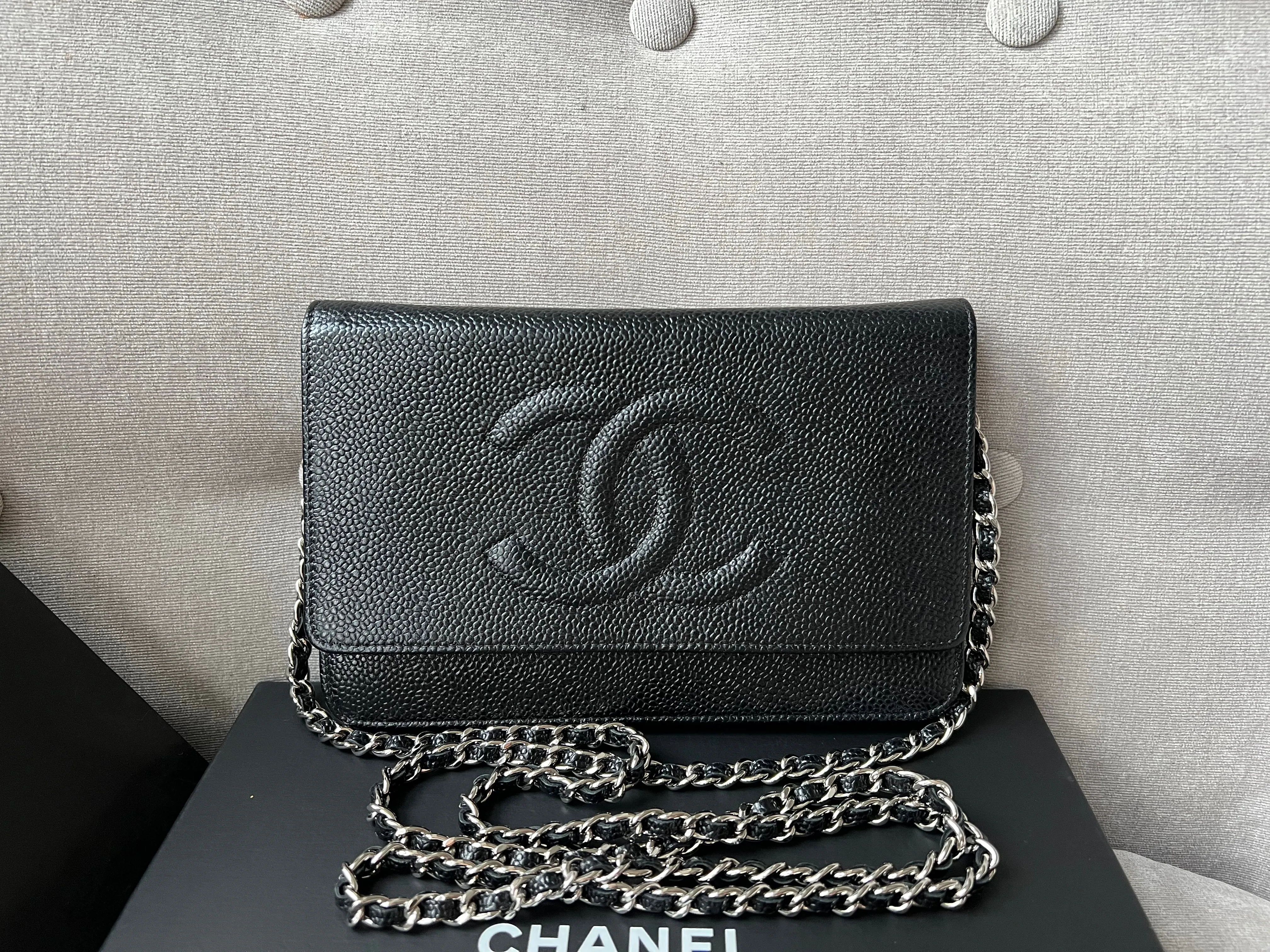 Chanel Black Caviar Timeless Wallet on Chain