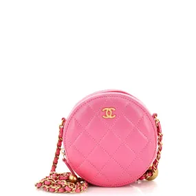 CHANEL Pearl Crush Round Clutch with Chain Quilted Lambskin