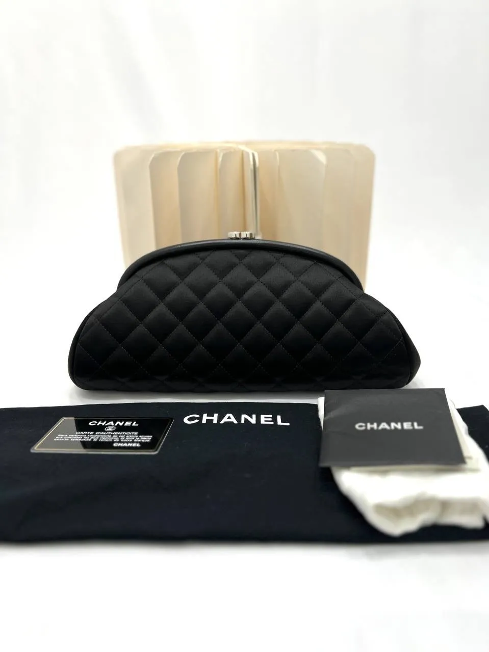 CHANEL Quilted Satin Timeless Clutch