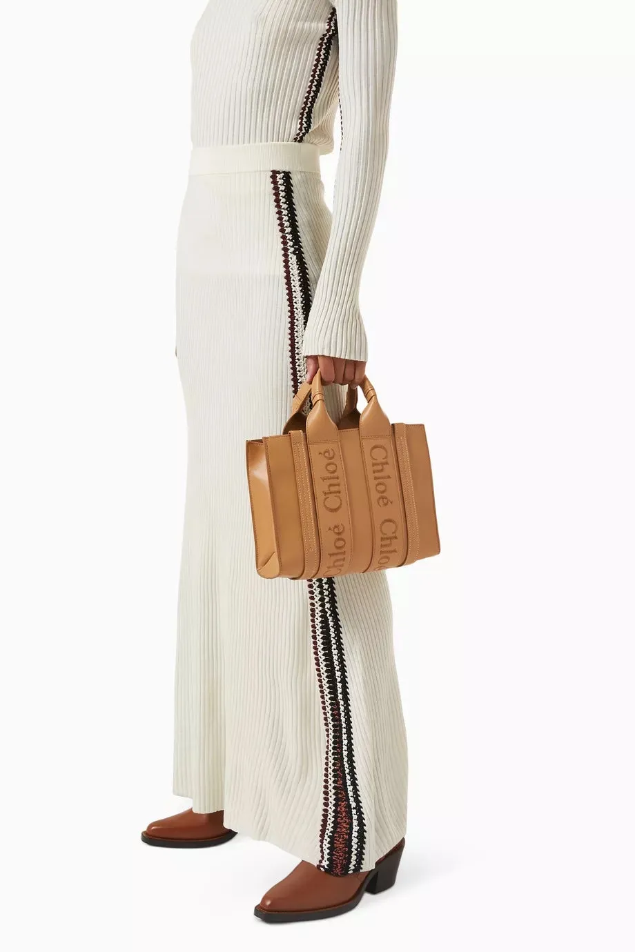 CHLOÉ  WOODY CALFSKIN LEATHER SMALL TOTE BAG