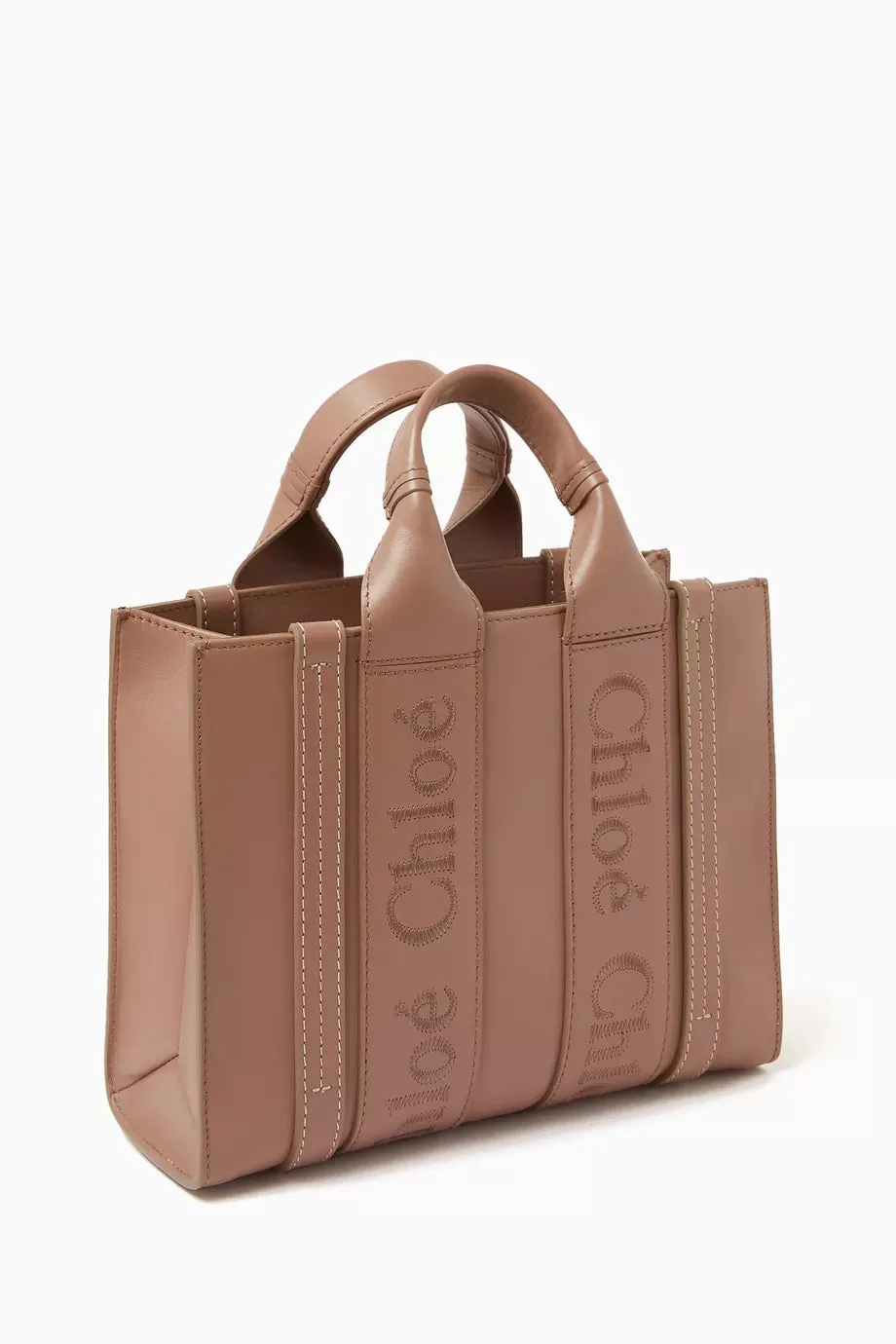 CHLOÉ  WOODY CALFSKIN LEATHER SMALL TOTE BAG