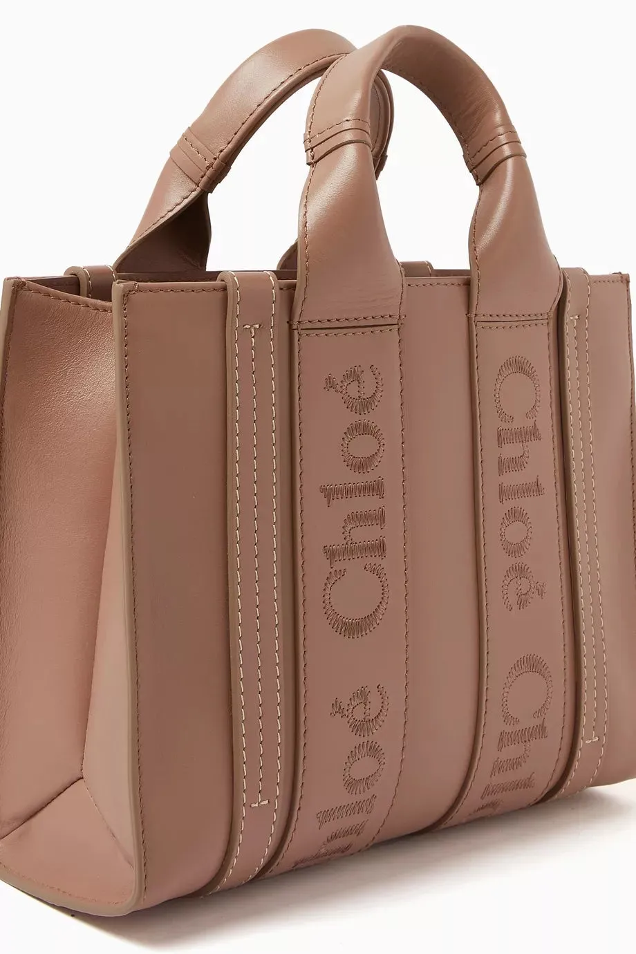 CHLOÉ  WOODY CALFSKIN LEATHER SMALL TOTE BAG