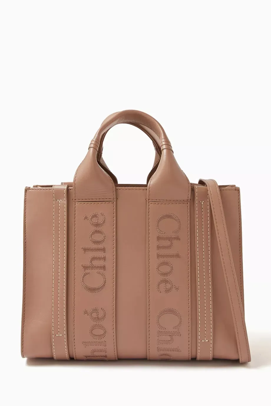 CHLOÉ  WOODY CALFSKIN LEATHER SMALL TOTE BAG