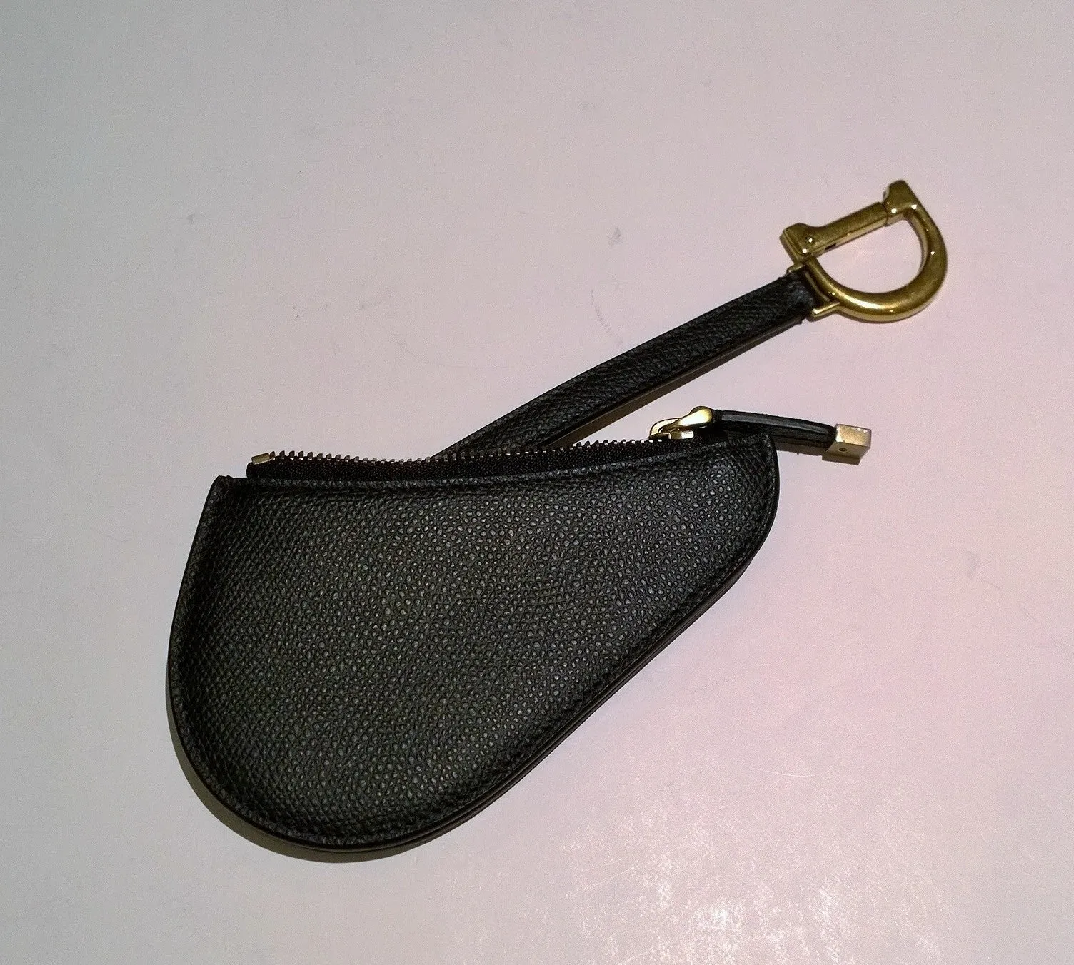 Christian Dior Saddle Black Textured Leather Coin Purse Key Pouch