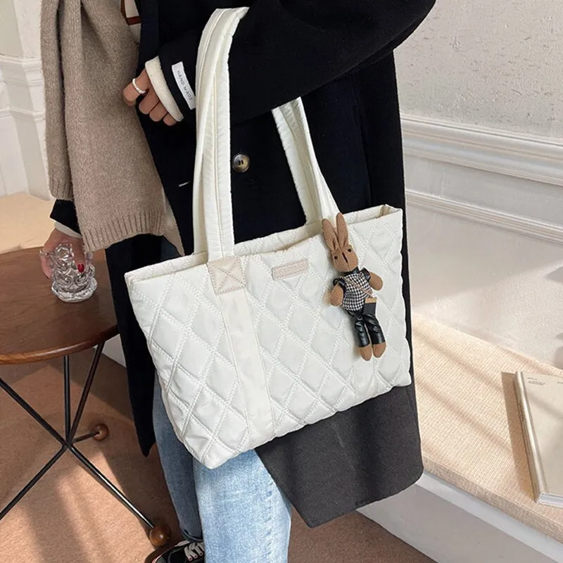 Christmas Gift 2021 Hit Winter Brand Nylon Tote Bags For Women Luxury Designer Quilted Big Handbags Large Capacity Cotton Shoulder Satchels Bag