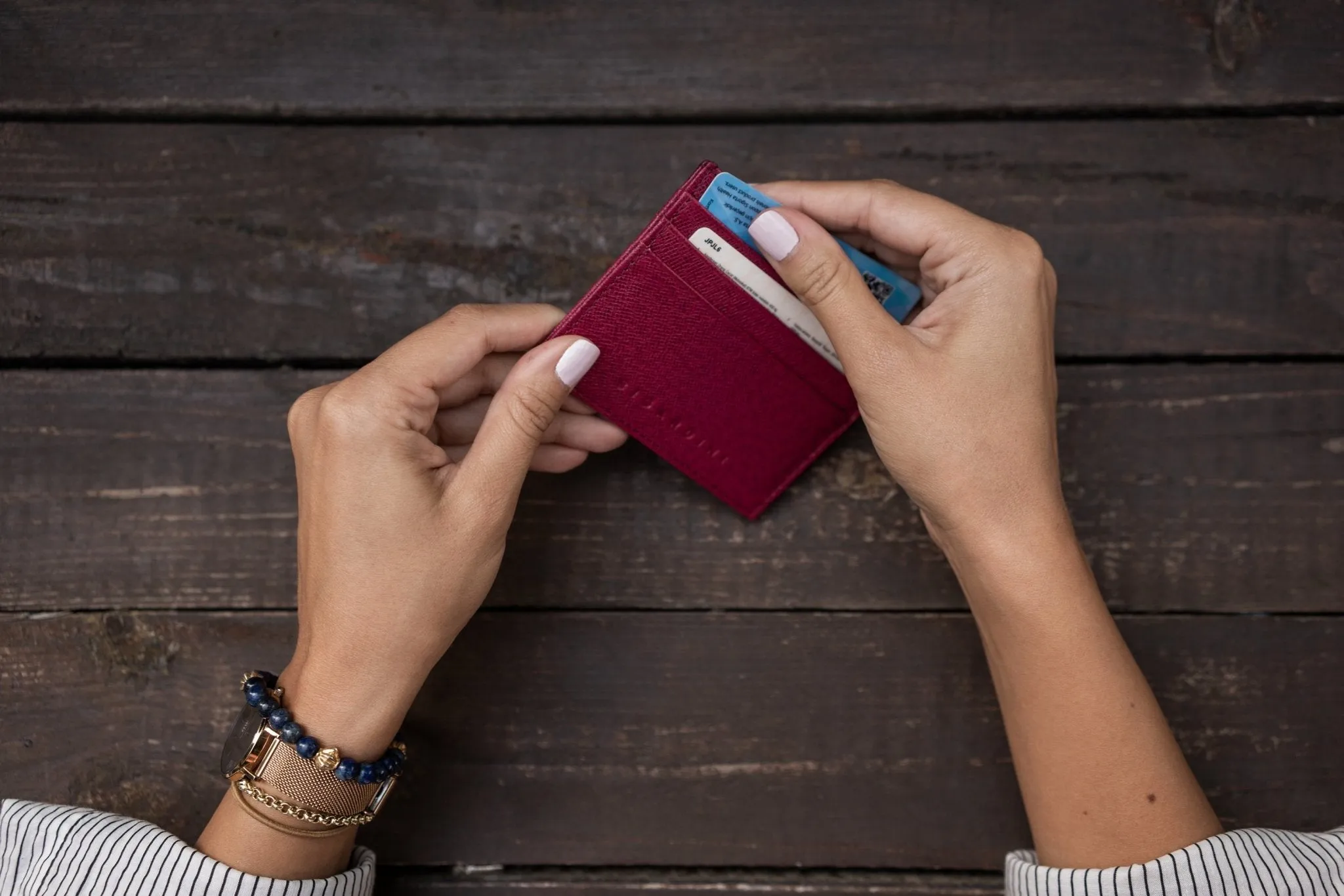 Claret Red Unisex Saffiano Leather Slim Card Wallet