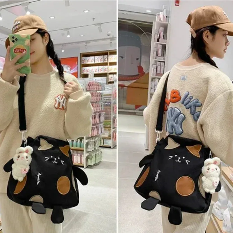 Cute Cat Shape Crossbody Bag Kawaii Ladies Nylon Messenger Bag Large Capacity School Shoulder Bag for Teenage Girls Handbags