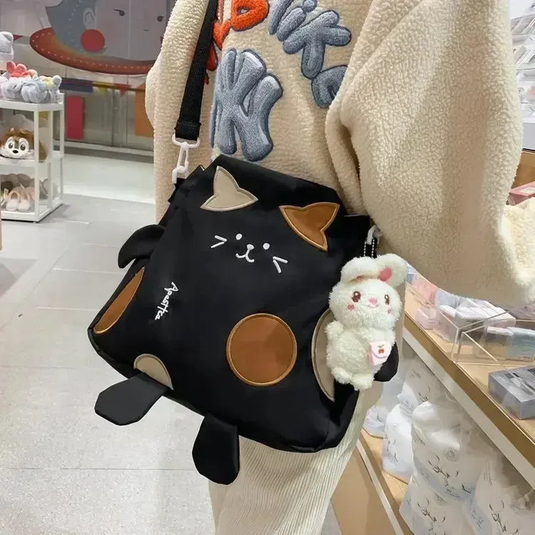 Cute Cat Shape Crossbody Bag Kawaii Ladies Nylon Messenger Bag Large Capacity School Shoulder Bag for Teenage Girls Handbags