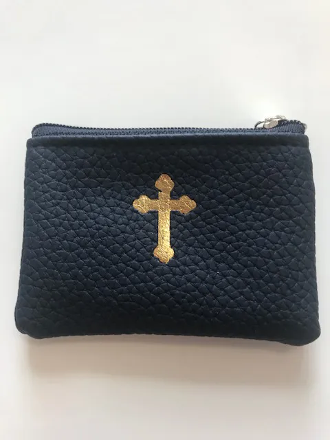 Dark Blue Leather: Textured Rosary Pouch