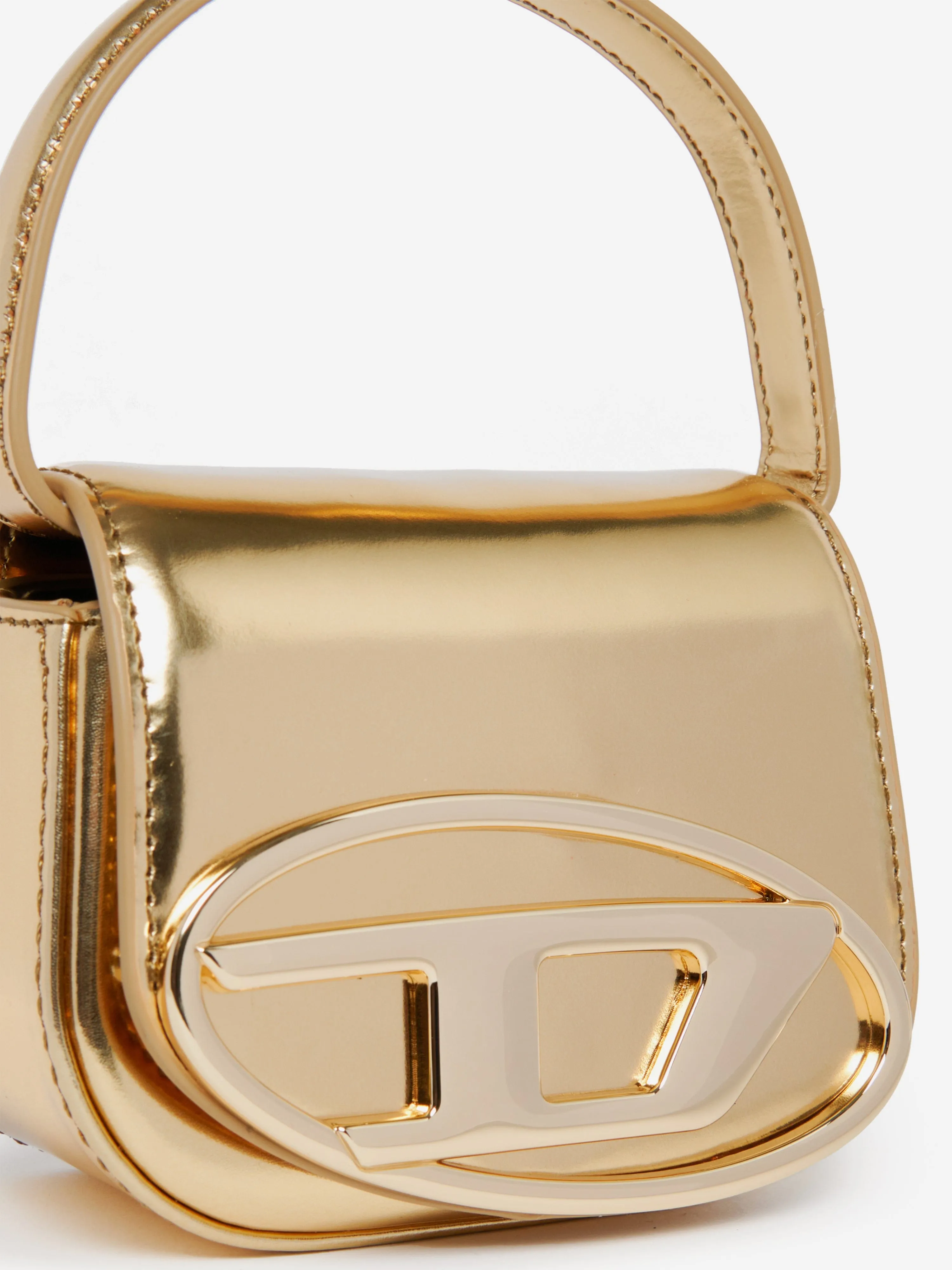 Diesel Girls Leather Oval D Logo Handbag in Gold (20cm)