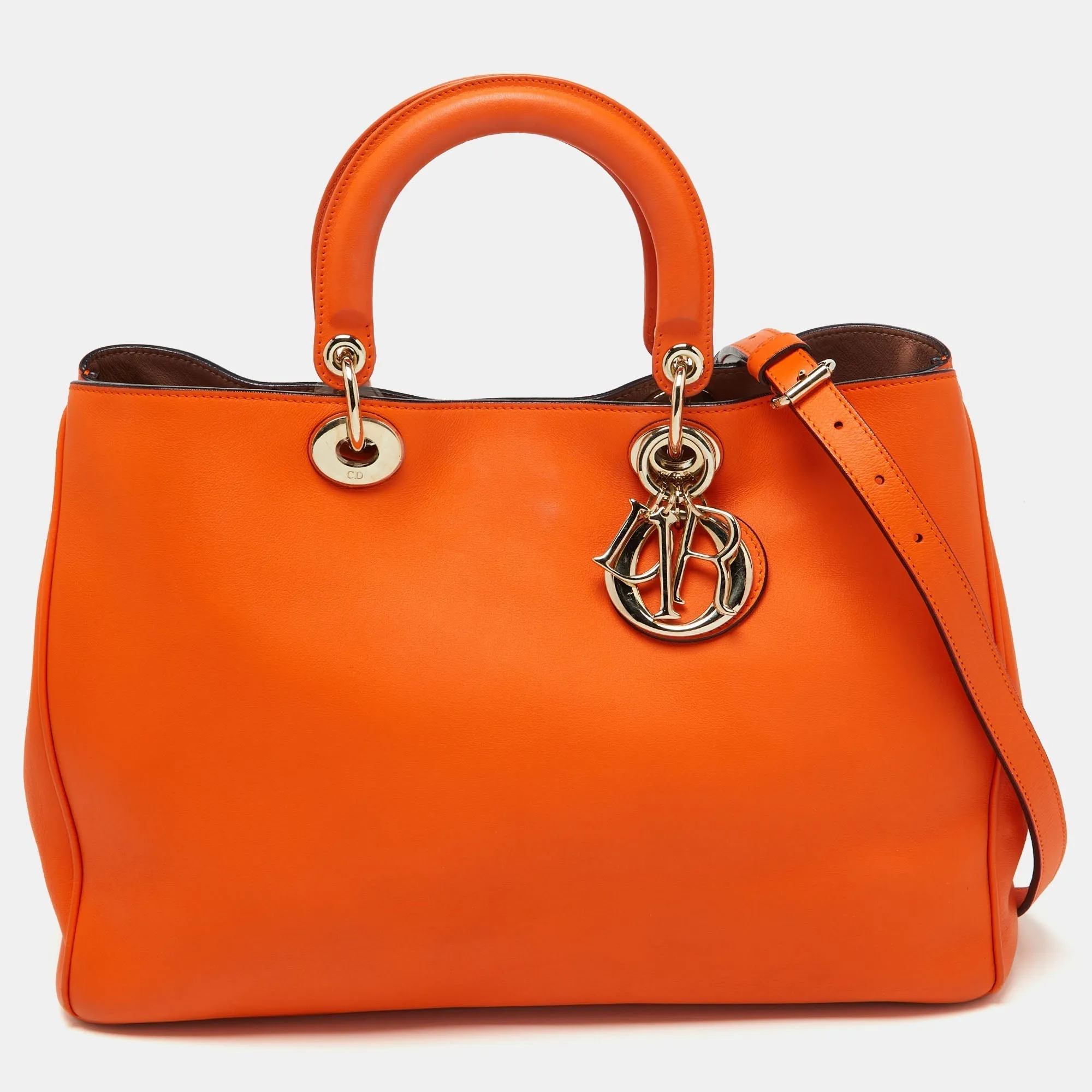 DIOR Orange Leather Large issimo Shopper Tote