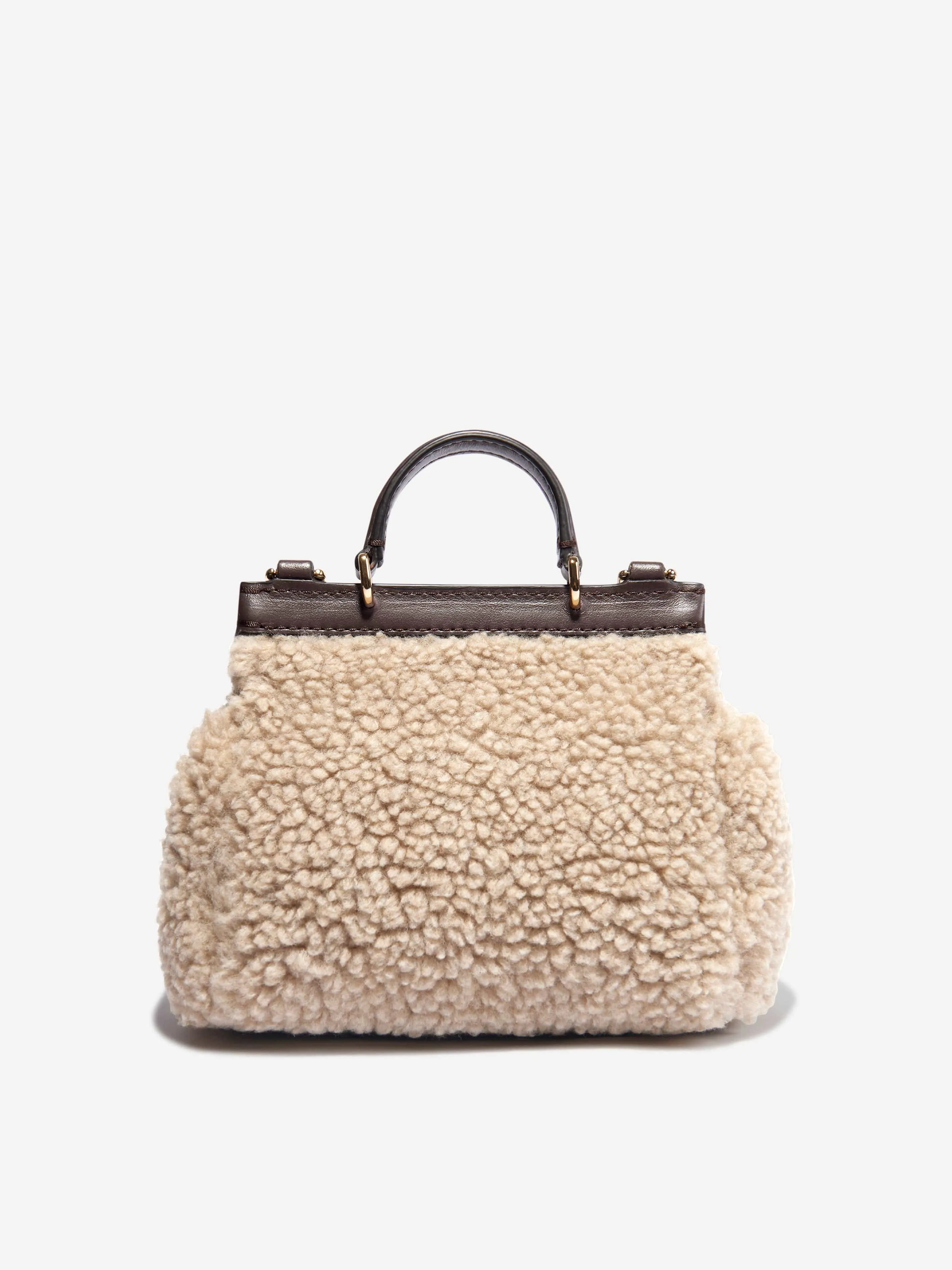 Dolce & Gabbana Girls Faux Shearling Handbag in Beige