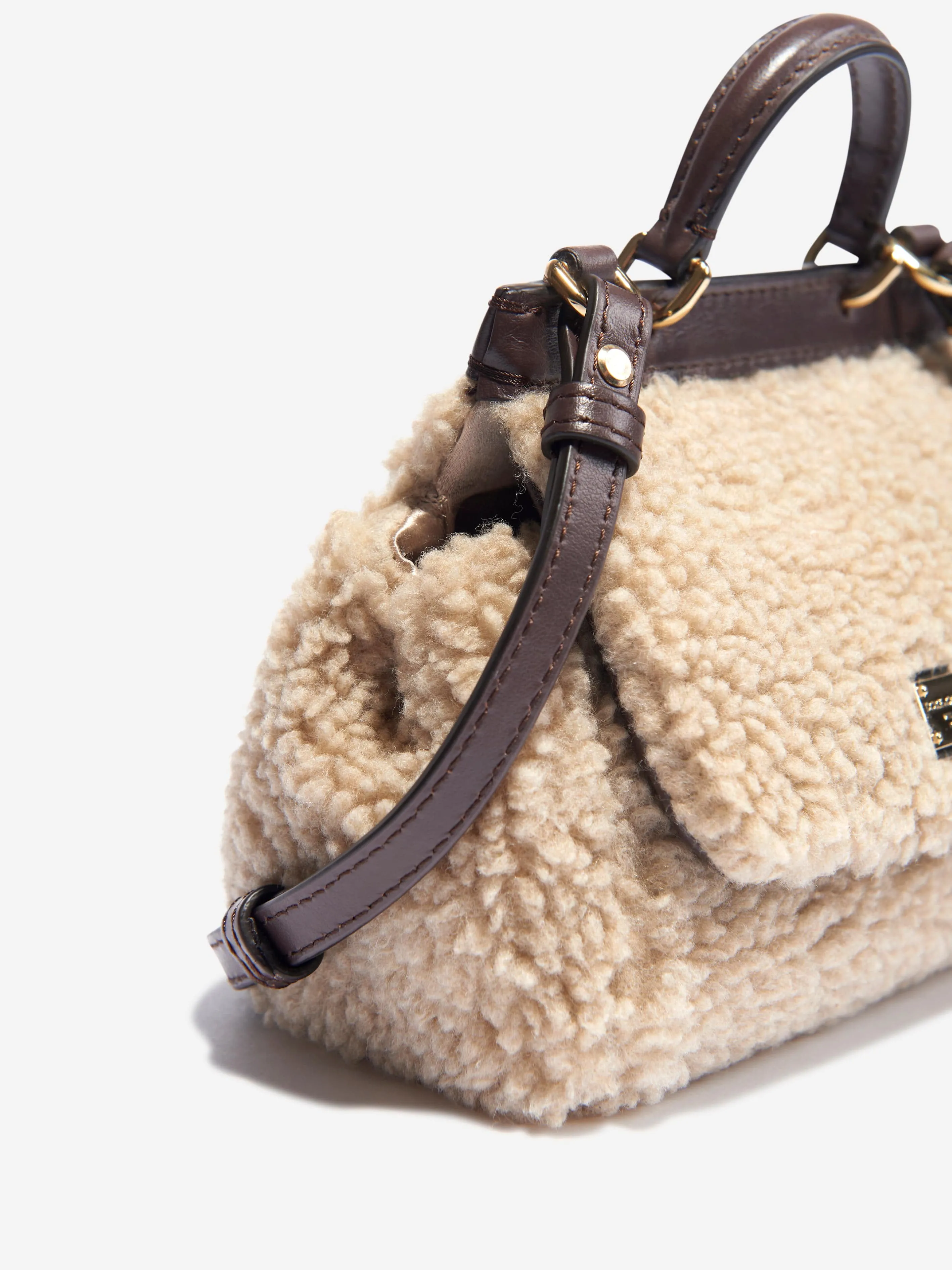 Dolce & Gabbana Girls Faux Shearling Handbag in Beige