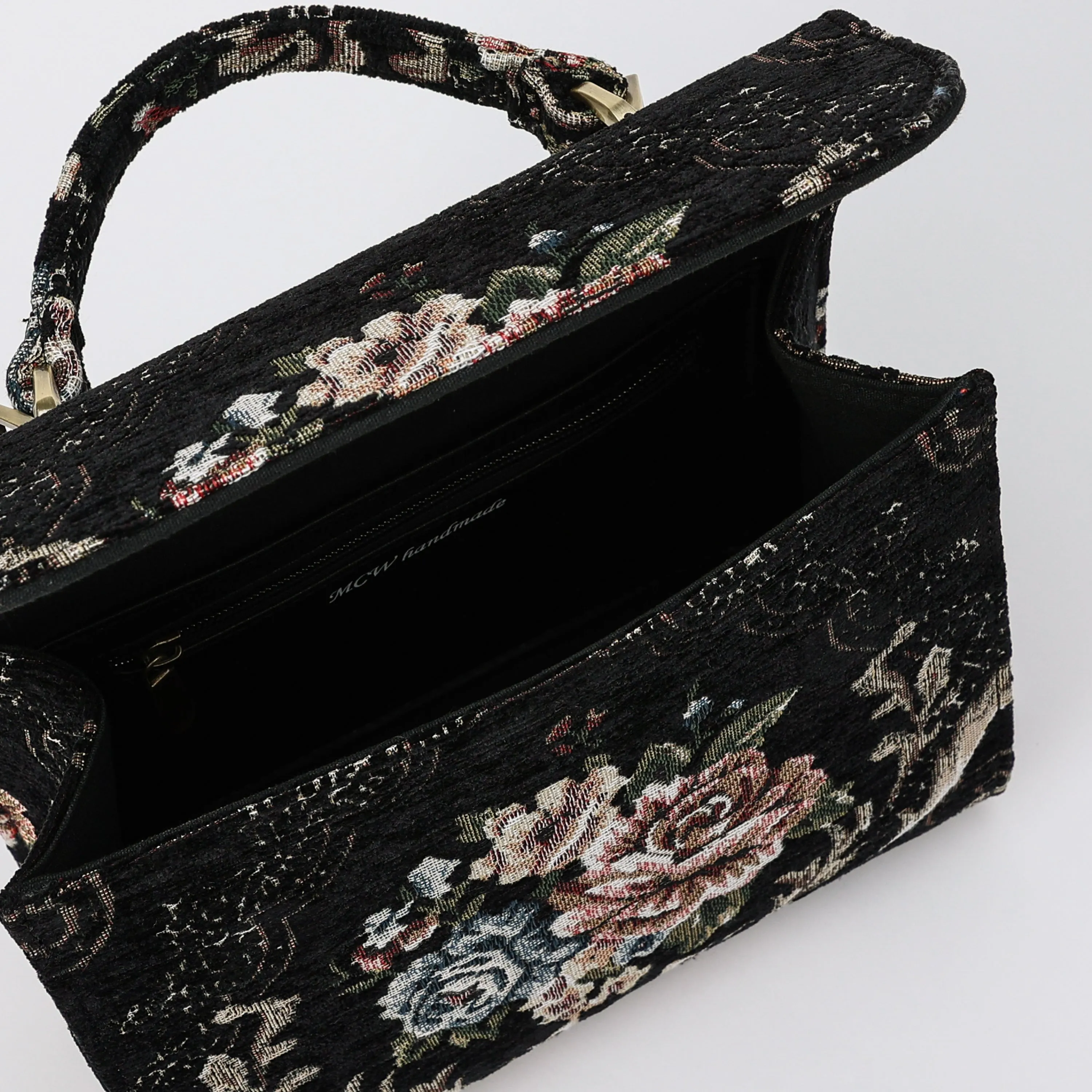 Floral Black Flap Satchel