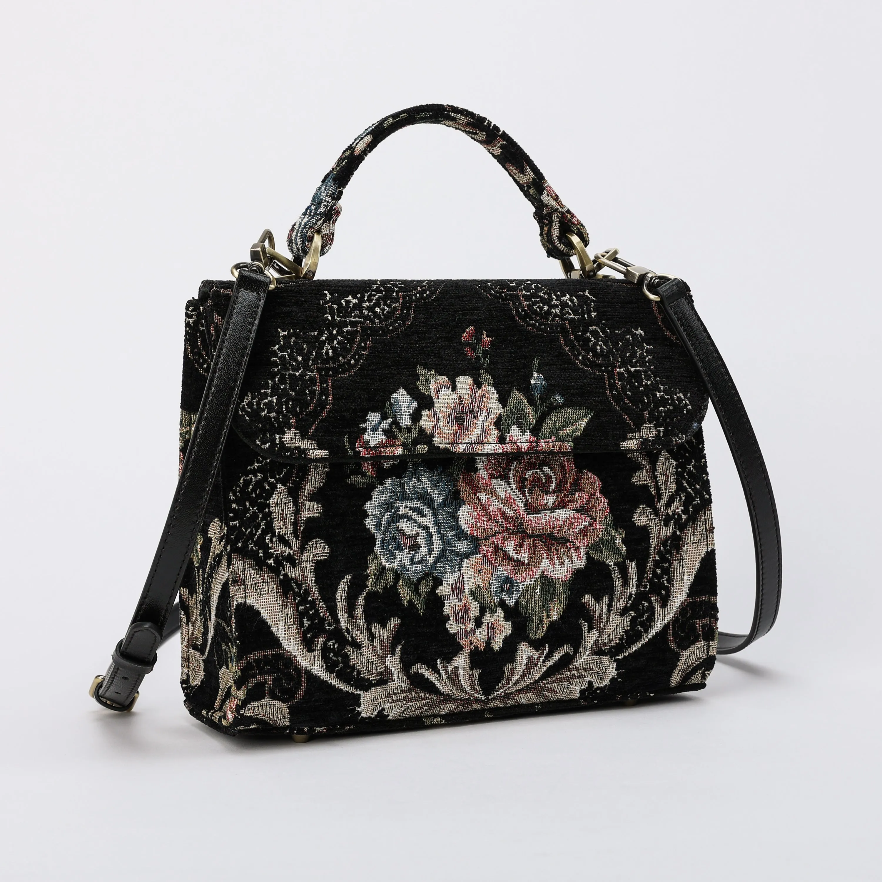 Floral Black Flap Satchel