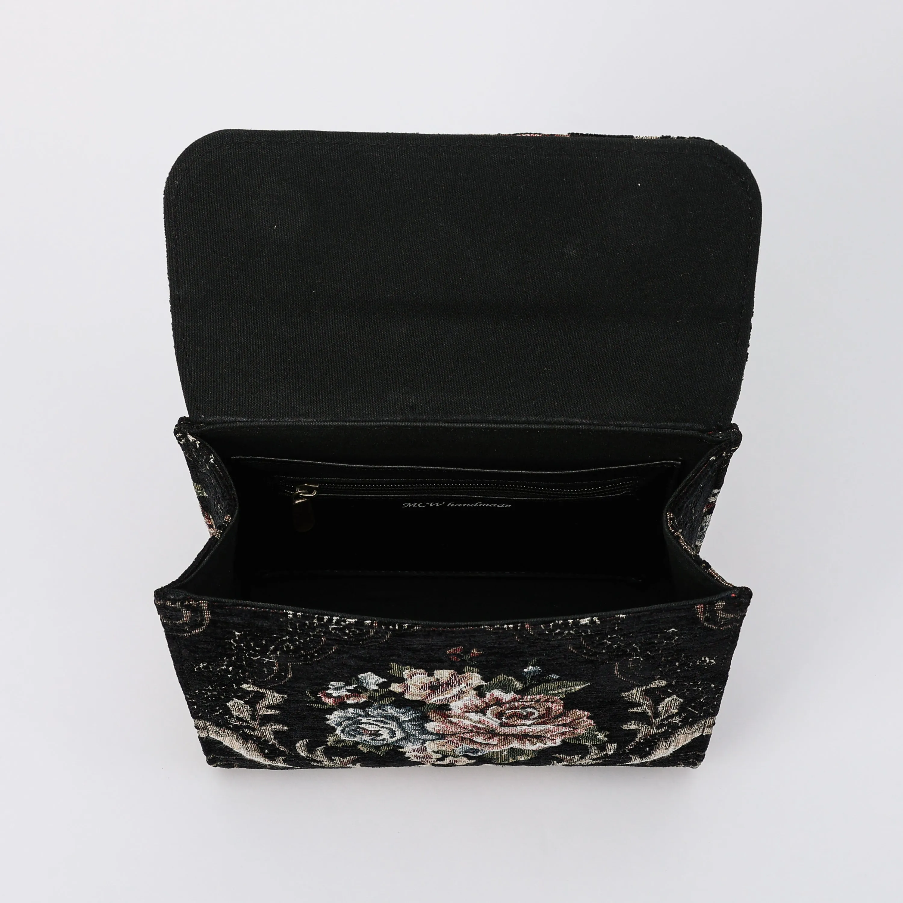 Floral Black Flap Satchel