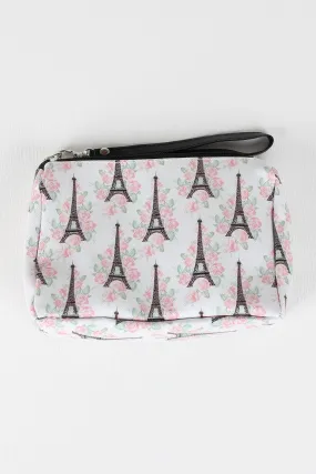 Floral Eiffel Tower Zipper Wristlet