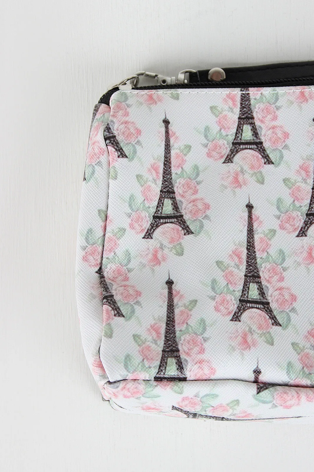 Floral Eiffel Tower Zipper Wristlet