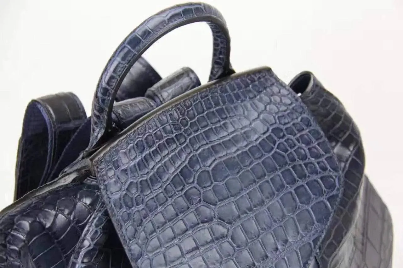 Genuine Crocodile Belly  Leather Backpack Blue