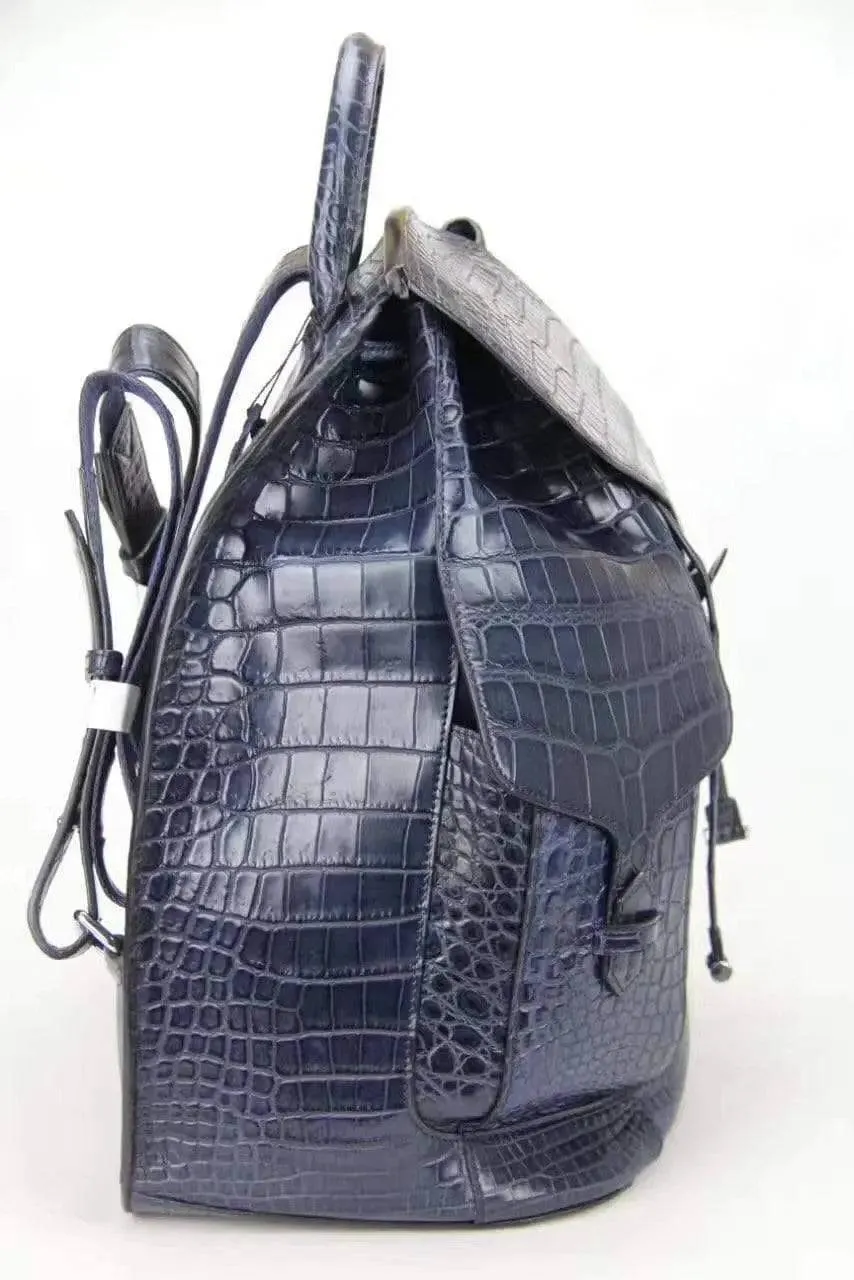 Genuine Crocodile Belly  Leather Backpack Blue