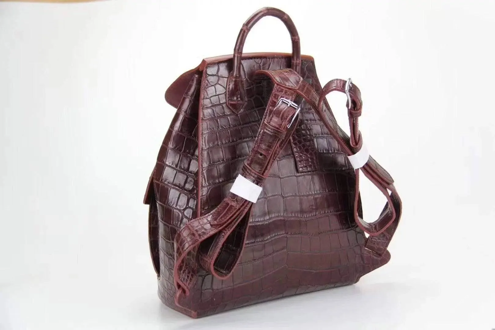 Genuine Crocodile Belly  Leather Backpack Wine Red