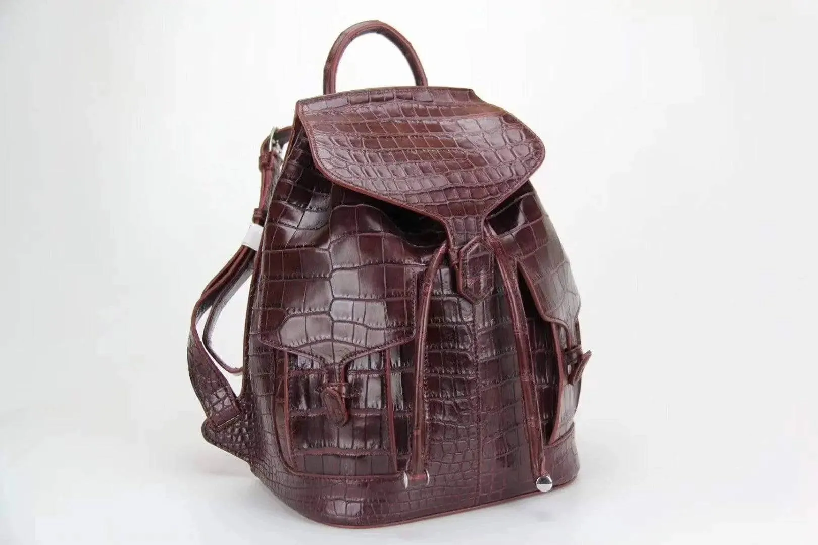 Genuine Crocodile Belly  Leather Backpack Wine Red