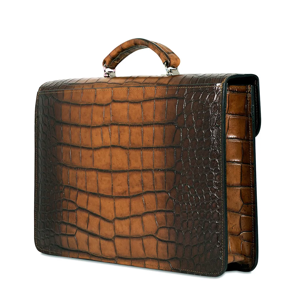 Hand Brushed Croco Slim Briefcase #K401