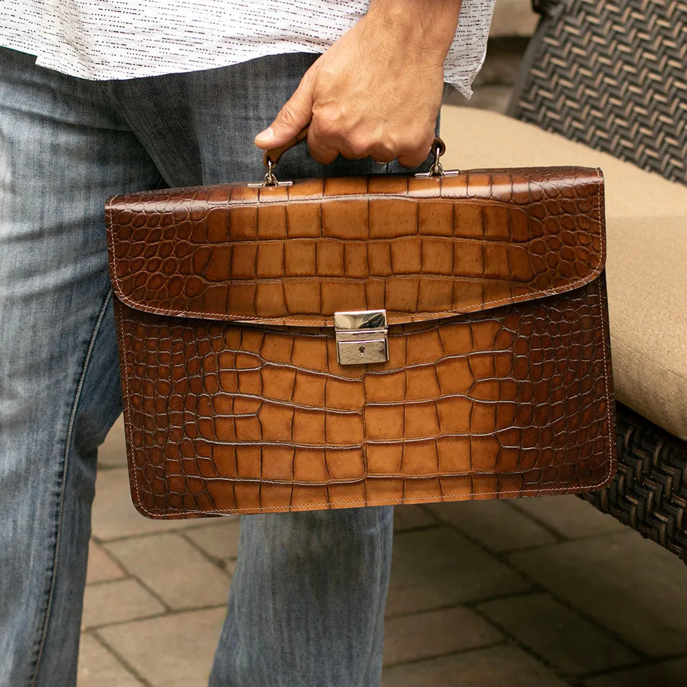 Hand Brushed Croco Slim Briefcase #K401